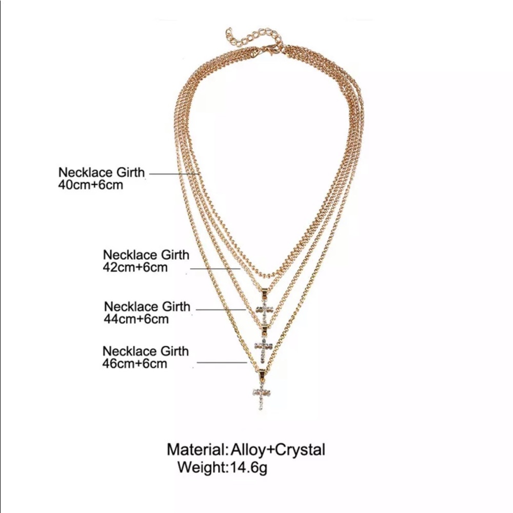 ✨Rhinestone Cross Gold Layered Necklace - Picture 8 of 8